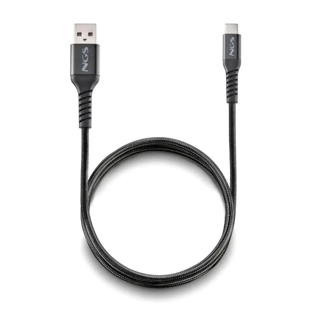 NGS - Cable USB-A a USB-C KNOT-AC 1m trenzado nylon carga rápida 5V 2.4A con conectores aluminio resistente para uso diario