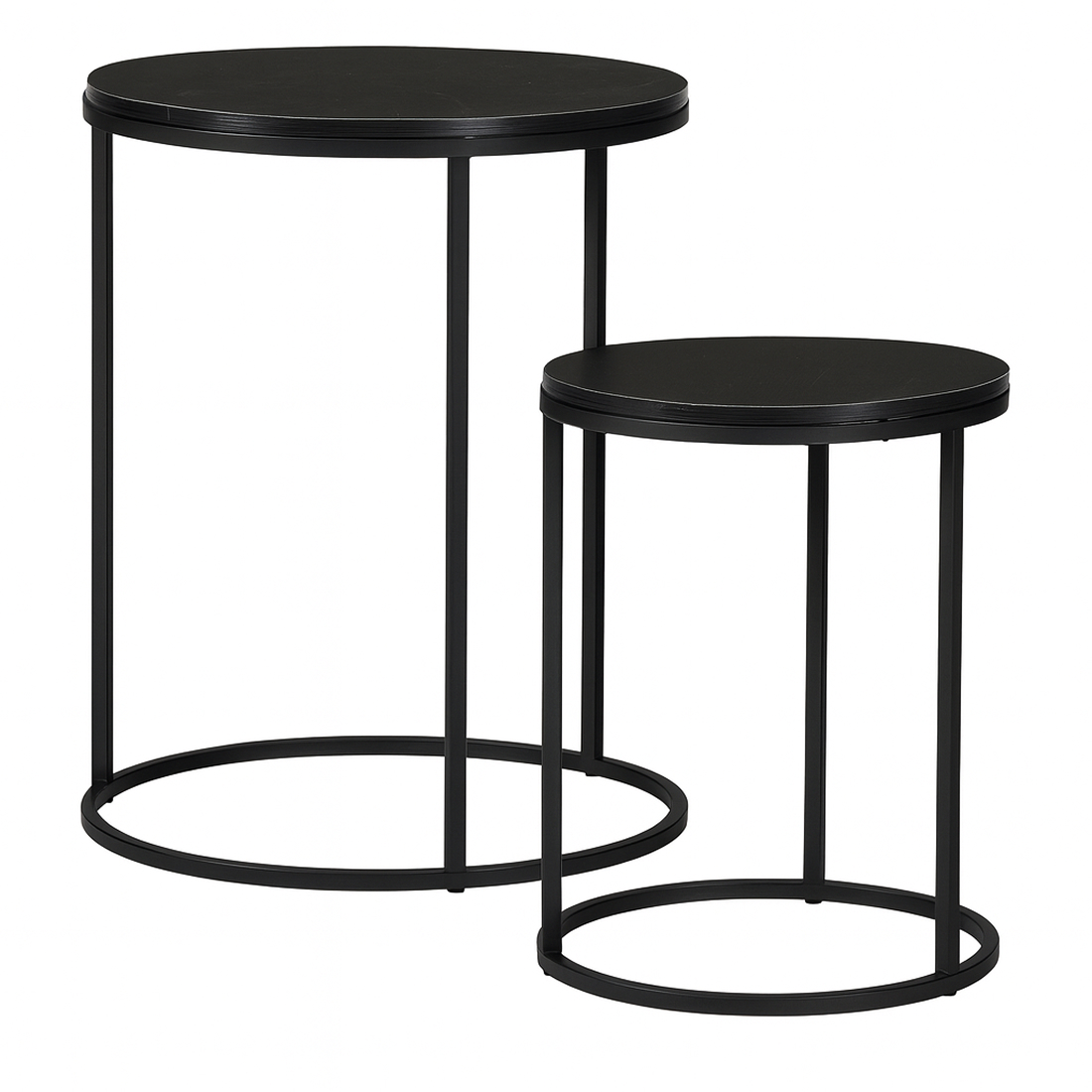Juego de 2 Mesas Auxiliares Redondas de Madera y Metal para Salón, Dormitorio y Terraza. Set Mesas Nido para Café Diseño Moderno y Versátil para Hogar.