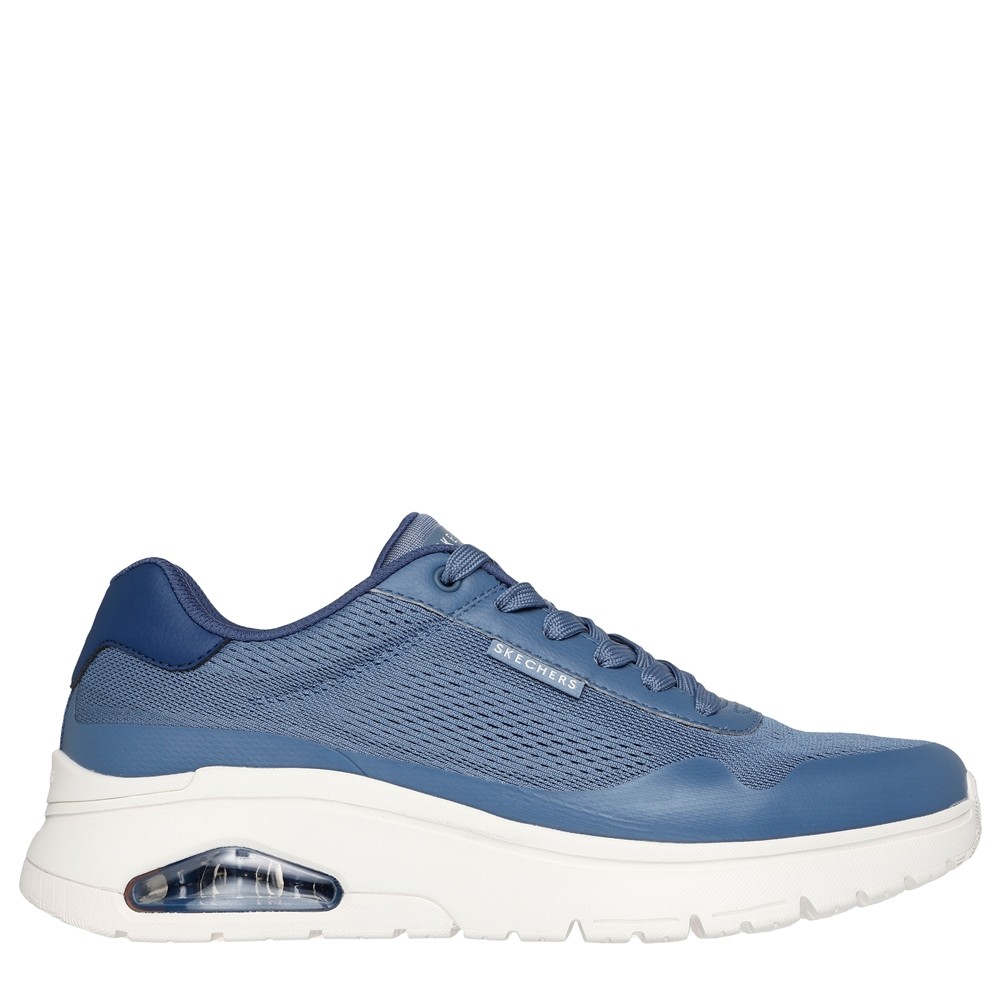 Cómoda Zapatilla hombre Skechers UNO FLEX - SPRING ON AIR de suave y cómodo tejido azul con refuerzos. Plantilla Memory Foam. Amortiguación con Skech AIR® visible. Altura Tacón bajo (1-3 cm) Referencia 183310-SLT