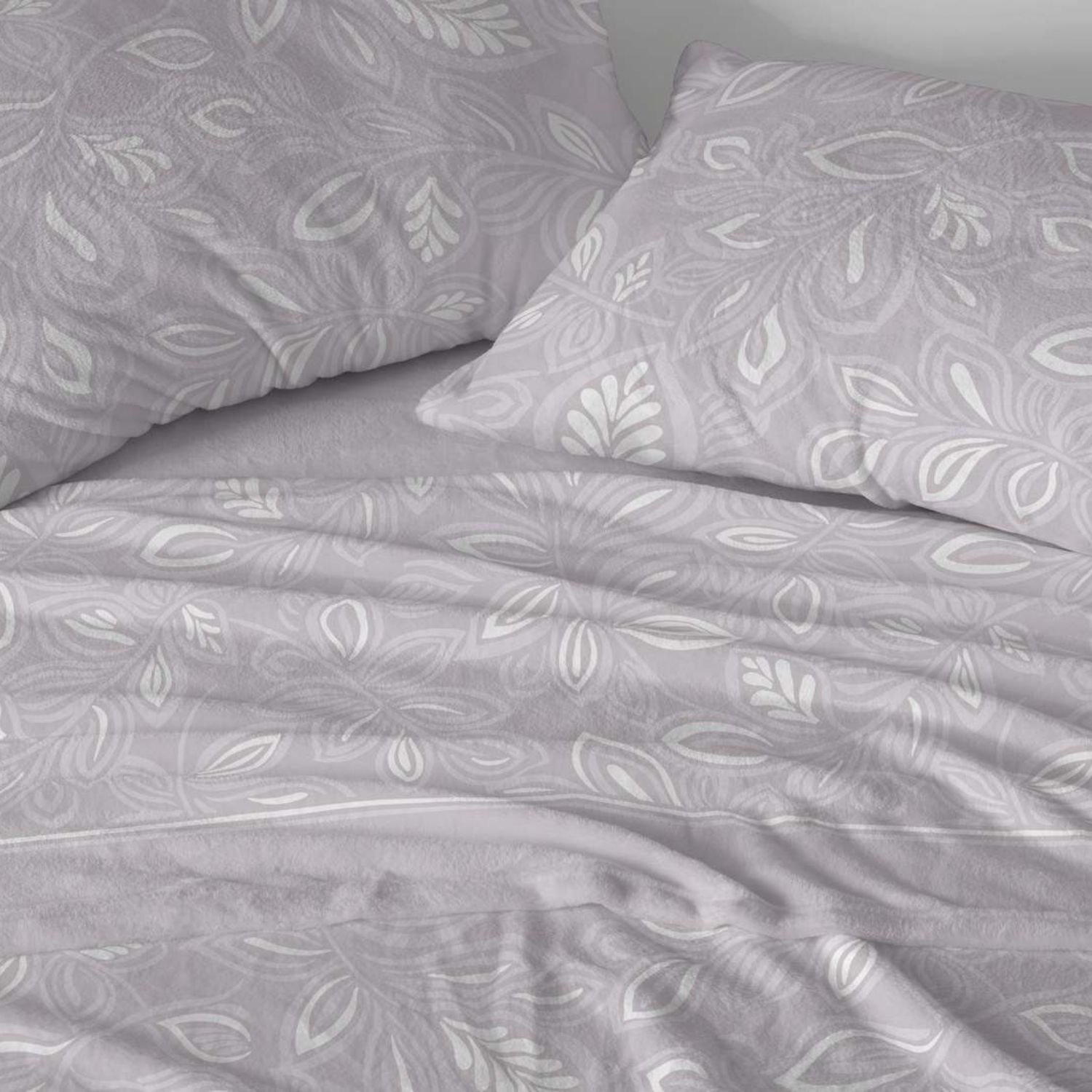 Juego Sábanas BURRITO BLANCO Tejido Nacarina Diseño Hojas Ornamental Azul Acero - Tacto Suave, Gran Calidez - Cama 90-150cm