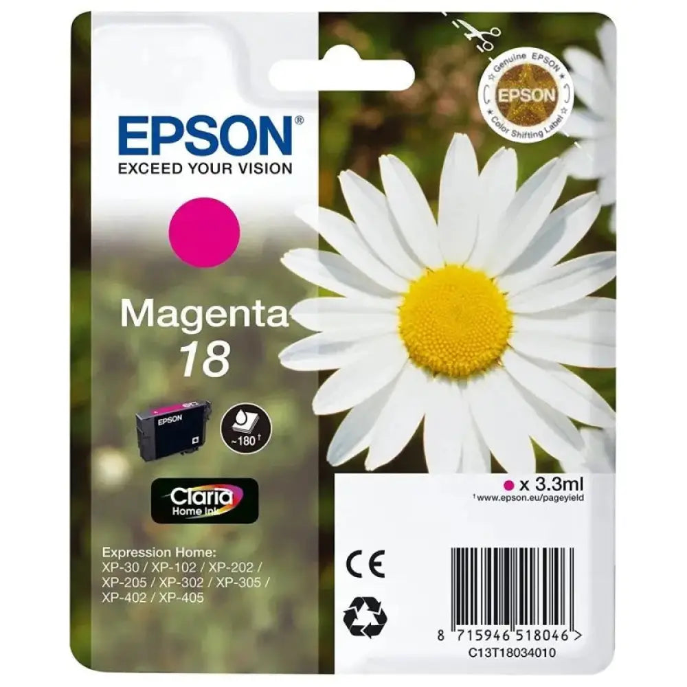 Epson - Cartucho de tinta magenta T1803 para impresoras Expression Home XP-425, XP-422 y más, rendimiento 180 páginas, Claria Home