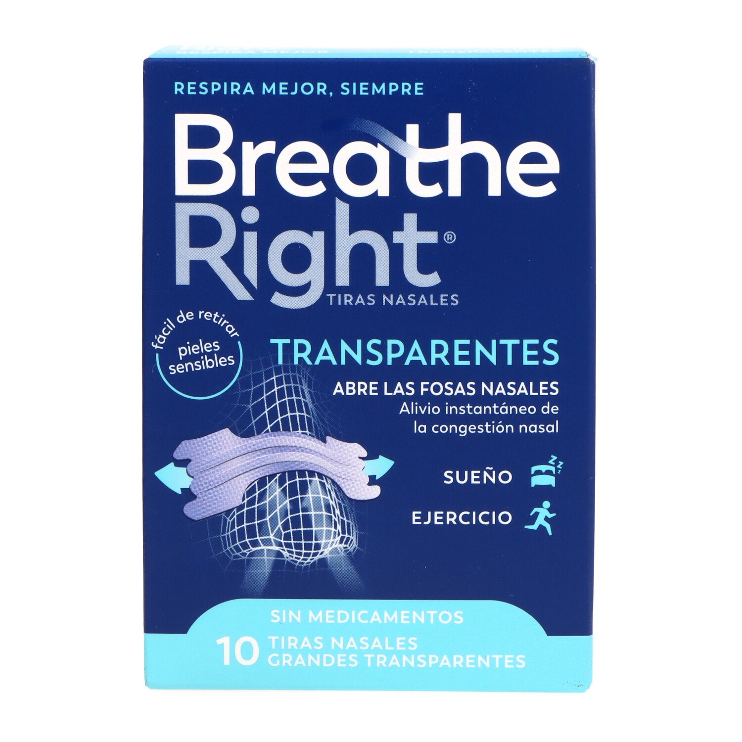 Breathe Right Tiras Nasales Transparentes Talla Grande 10 Unidades