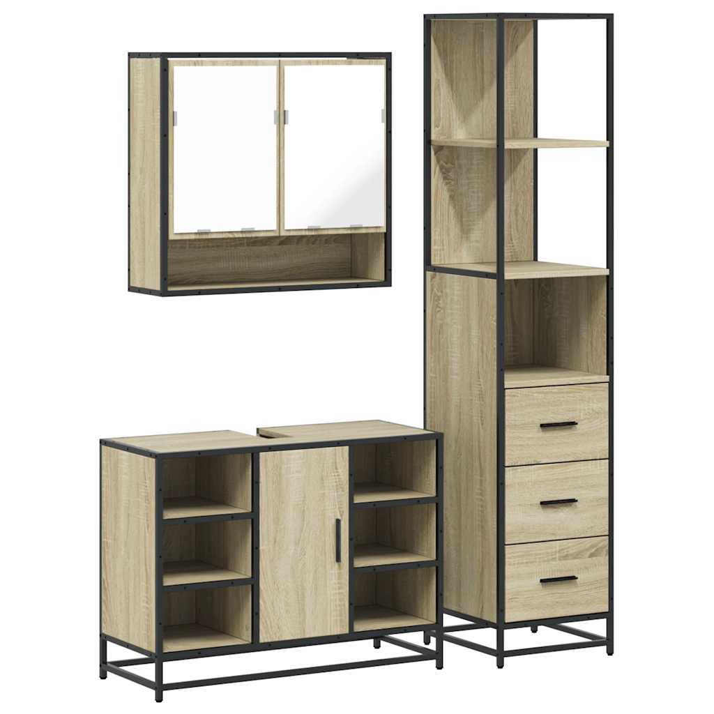 vidaXL Set de muebles de baño 3 pzas madera contrachapada roble sonoma