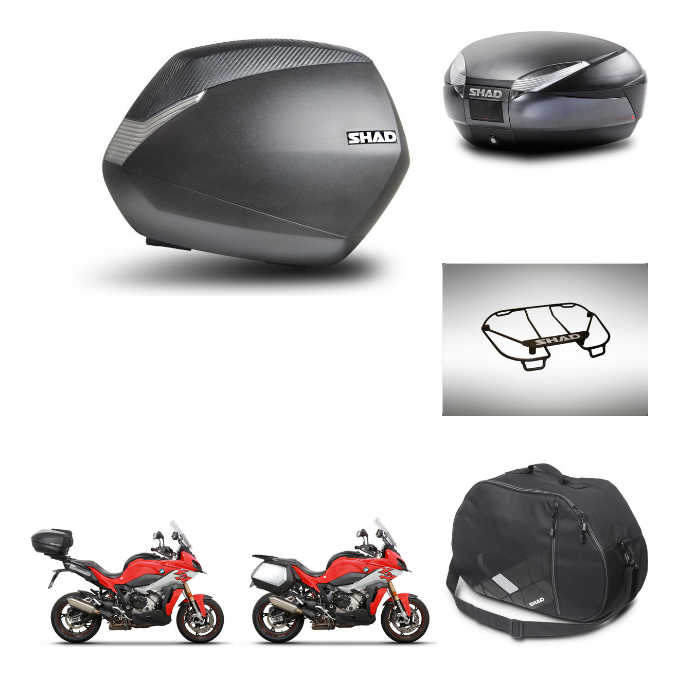 Baul Trasero + Maletas Laterales + Accesorios + Herraje 3P + Herraje Montaje Sh36 Sh 36 Sh48 Dark Grey Premium KIT-273430