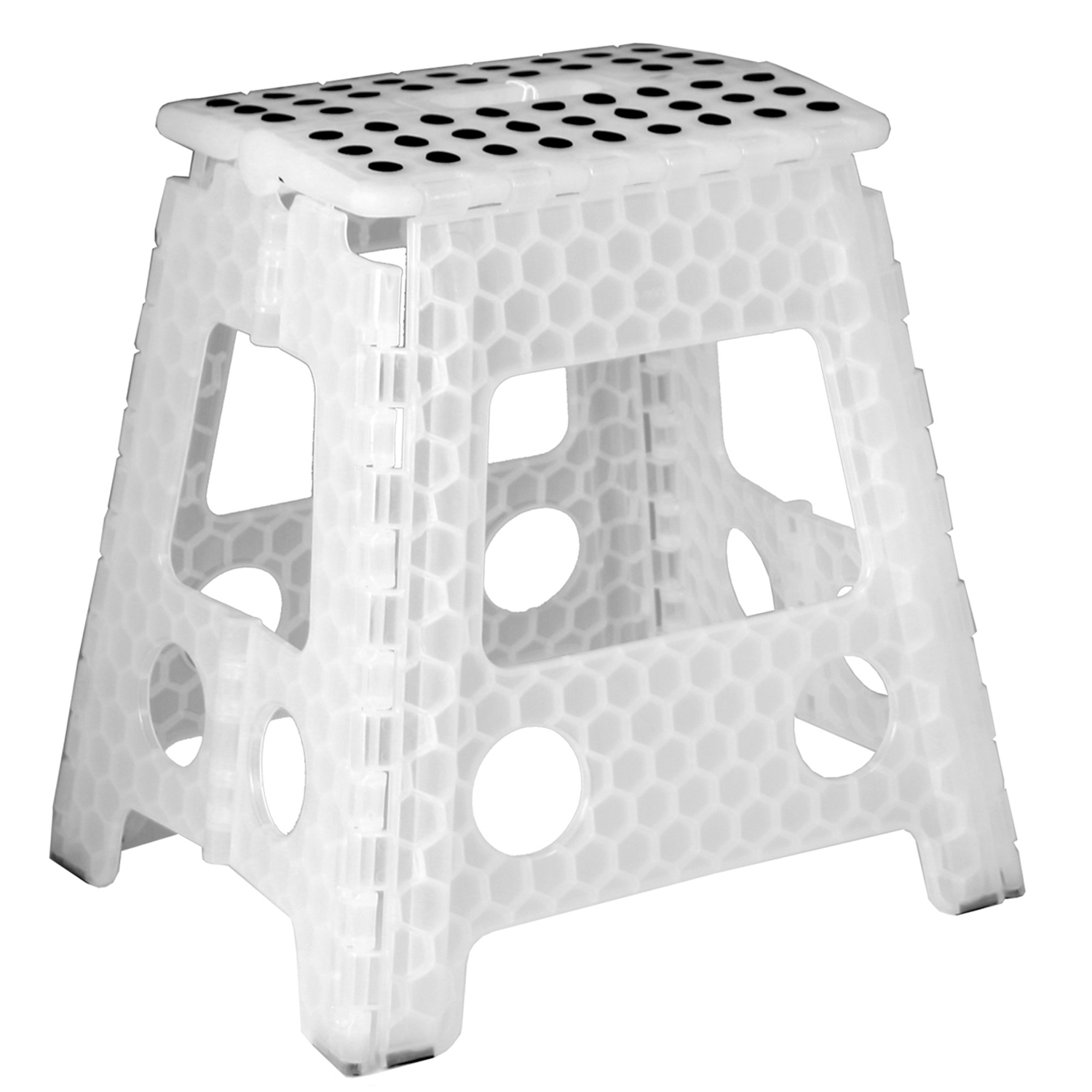 Taburete plegable pp blanco translucido 39x32x40cm, asiento: 29x22cm
