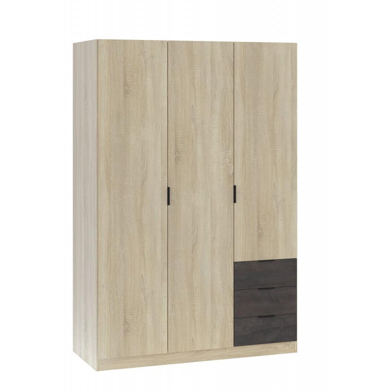 MOBELCENTER - Armario Matrimonio 3 Puertas 3 Cajones – Color Óxido y Roble Canadian – Medidas: Ancho: 121 cm x Fondo: 52 cm x Alto: 180 cm - (1097)