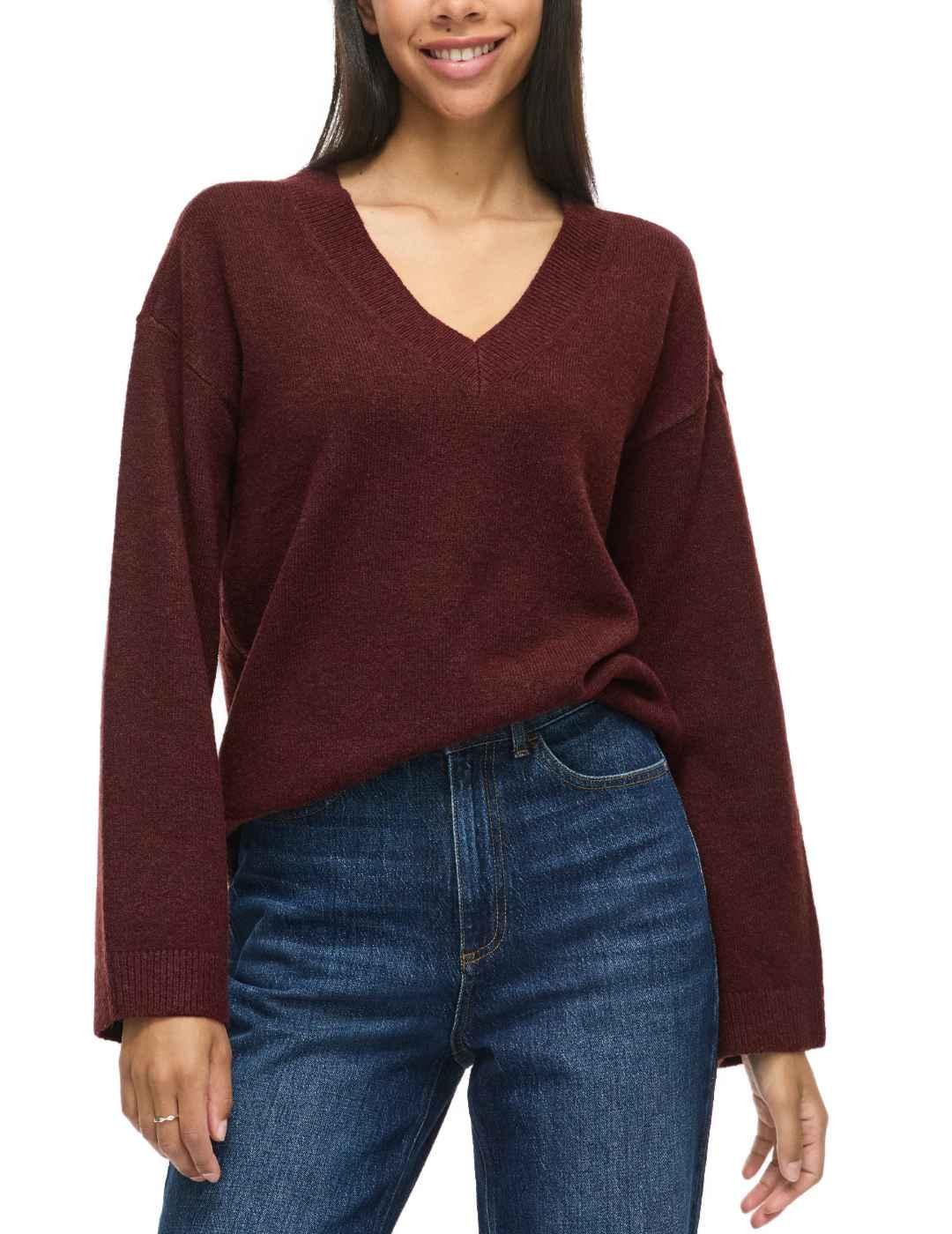 Jersey Vila Liga granate de punto cuello pico para mujer