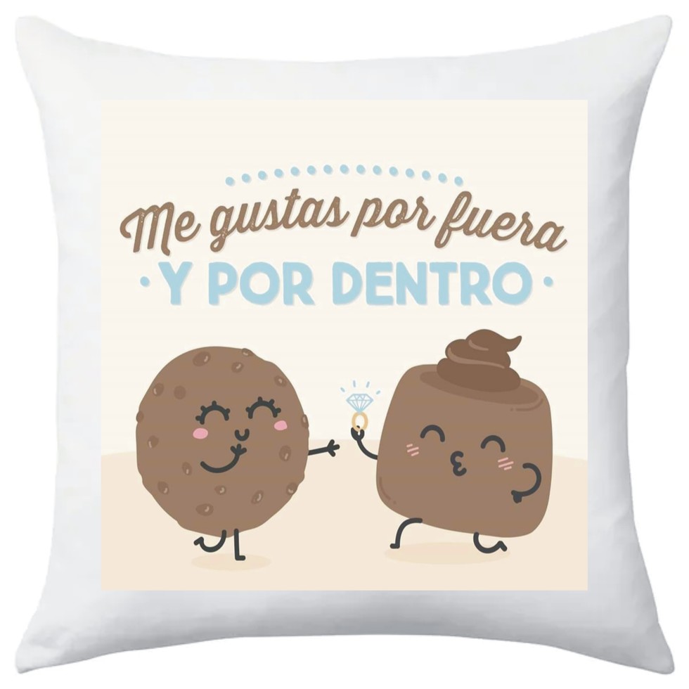 TEOVEL COJÍN + RELLENO CON FRASE: “ME GUSTAS POR FUERA Y POR DENTRO. ESPECIAL SAN VALENTÍN. MENSAJE DE AMOR. 40 x 40 CM