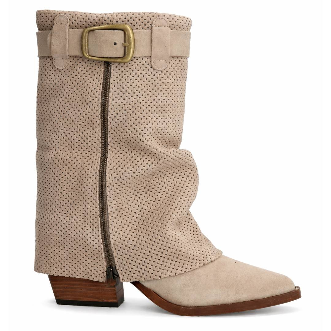 Botas tacón Alpe dua beige con ante perforado