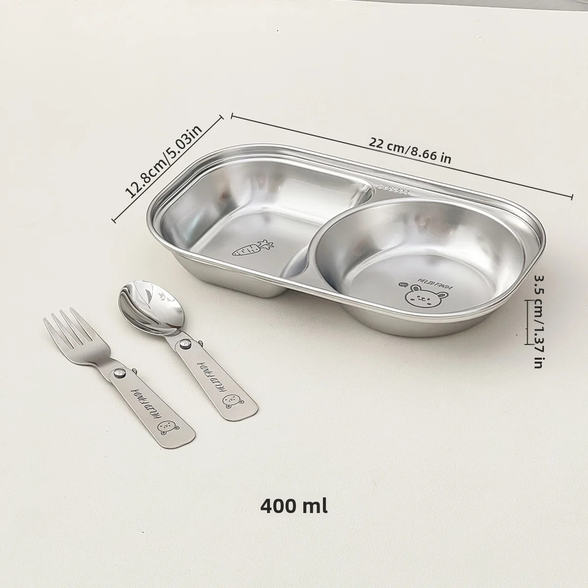 TK Plato De Comida Dividido De Acero Inoxidable 304 Miniatura Para Niños 2 Celdas Limpieza En Lavadora Platos De Sopa De Alimentos