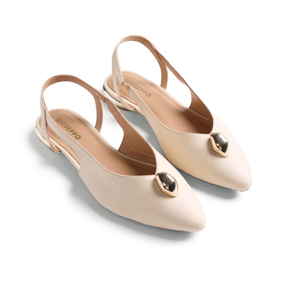 Elegantes zapatos de tacón bajo en piel beige, GIOSEPPO