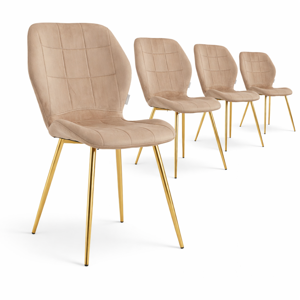 Pack de 4 Sillas Minimal DECO Tapizadas de Comedor Estilo Moderno con Patas Metálicas Blancas, Negras o Doradas, Varios Colores