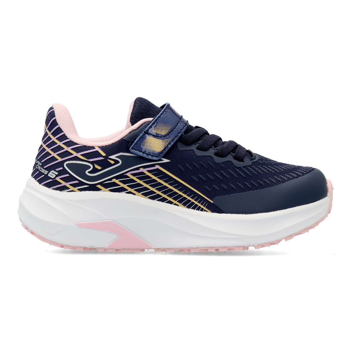 Joma - Zapatillas de running Supercross para niño y niña con cierre de velcro y cordón elástico, amortiguación y estabilidad, textil ligero y transpirable, suela de caucho color marino