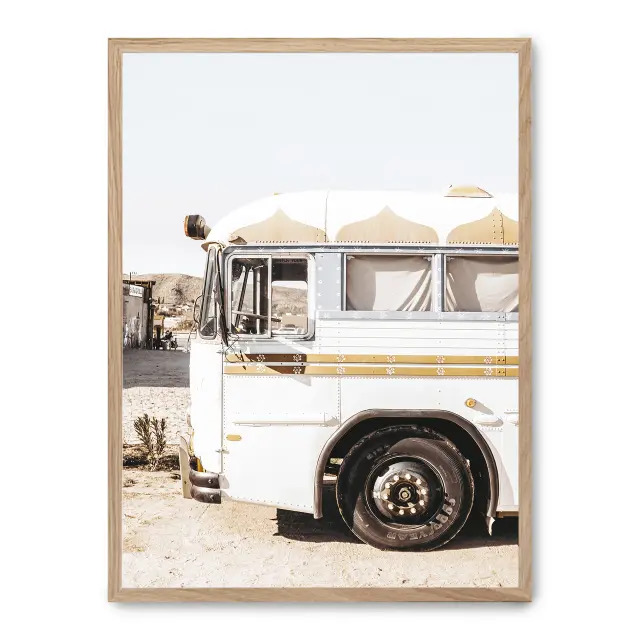 Cuadro caravan trip i 30x40cm, Póster impreso en papel de primera calidad de 180gr, montado sobre marco de madera MDF acabado roble., Naturaleza - Desierto