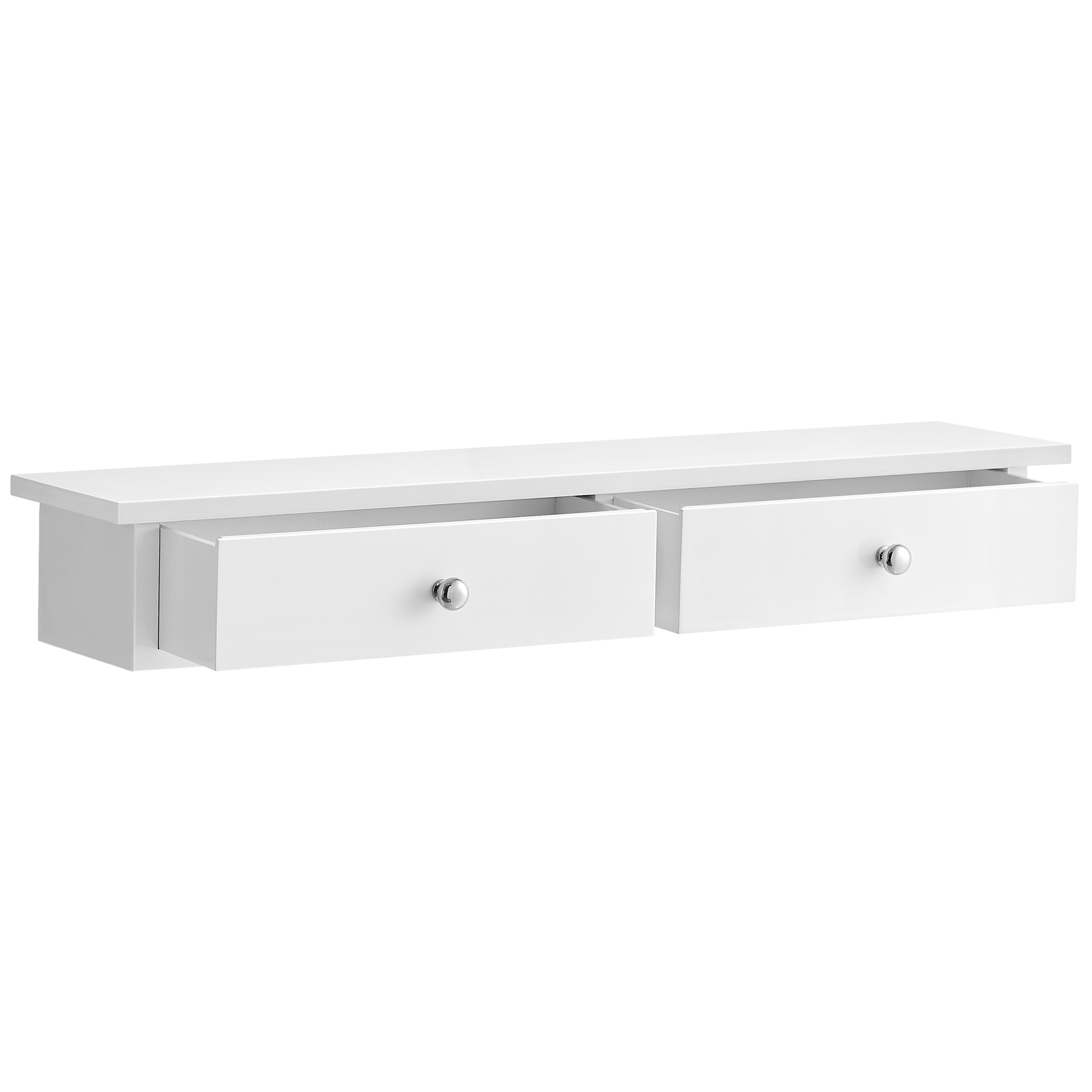 SONGMICS Estantería de pared flotante con 2 cajones, acabado brillante, puede contener hasta 15 kg, 65 x 15 x 10 cm, pasillo, sala de estar y cocina, blanca, madera