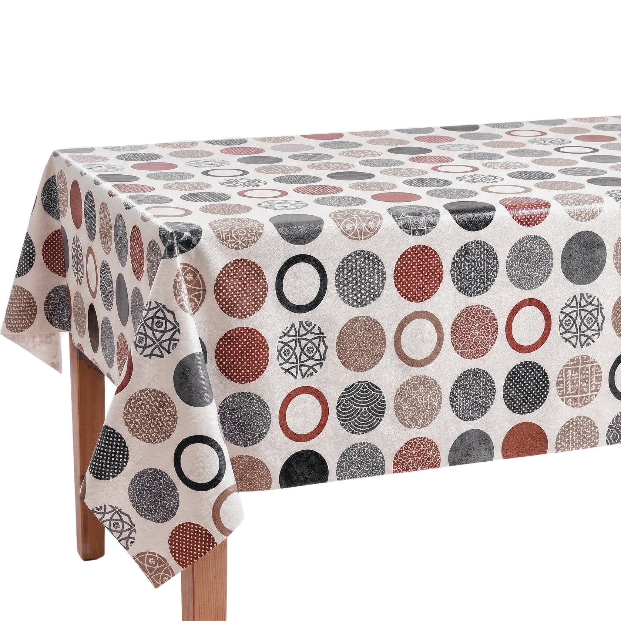 Mantel de Mesa de PVC Impermeable y Antimanchas con Diseño de Círculos Étnicos, Fácil de Limpiar, para Cocina, Comedor, Terraza, Balcón, Picnic, Restaurante y Eventos, Ancho 140 cm