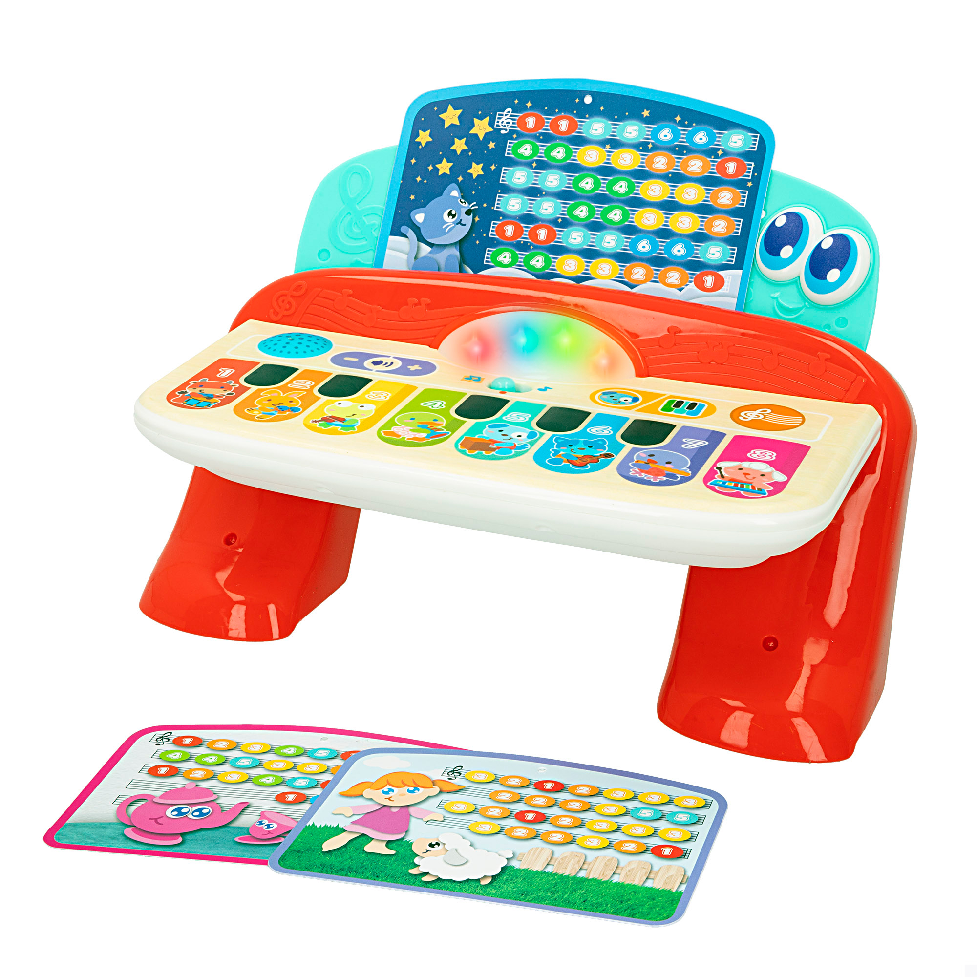 Piano infantil Winfun con botones táctiles, luz y sonido, Incluye partituras, +1 año