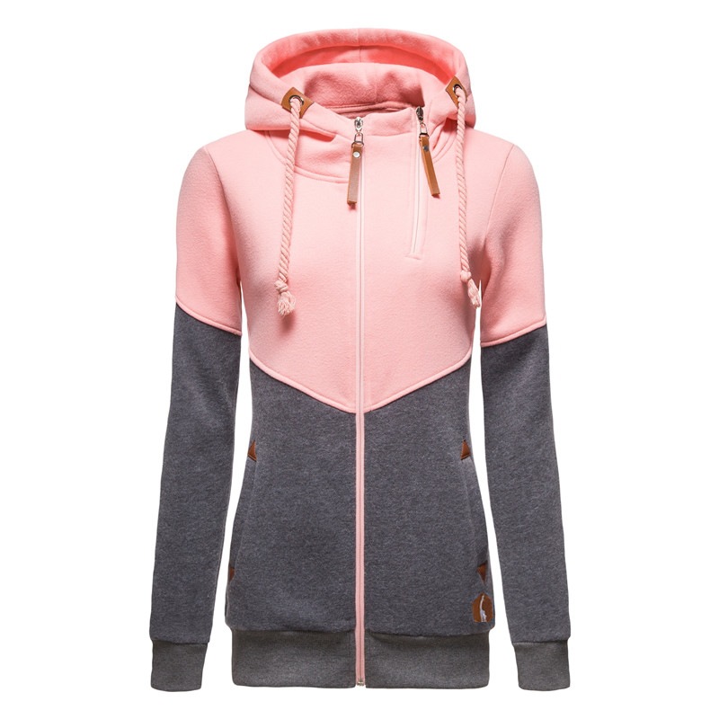 TK Sudadera ajustada de polar de manga larga con capucha, bloques de color y doble cremallera para mujer