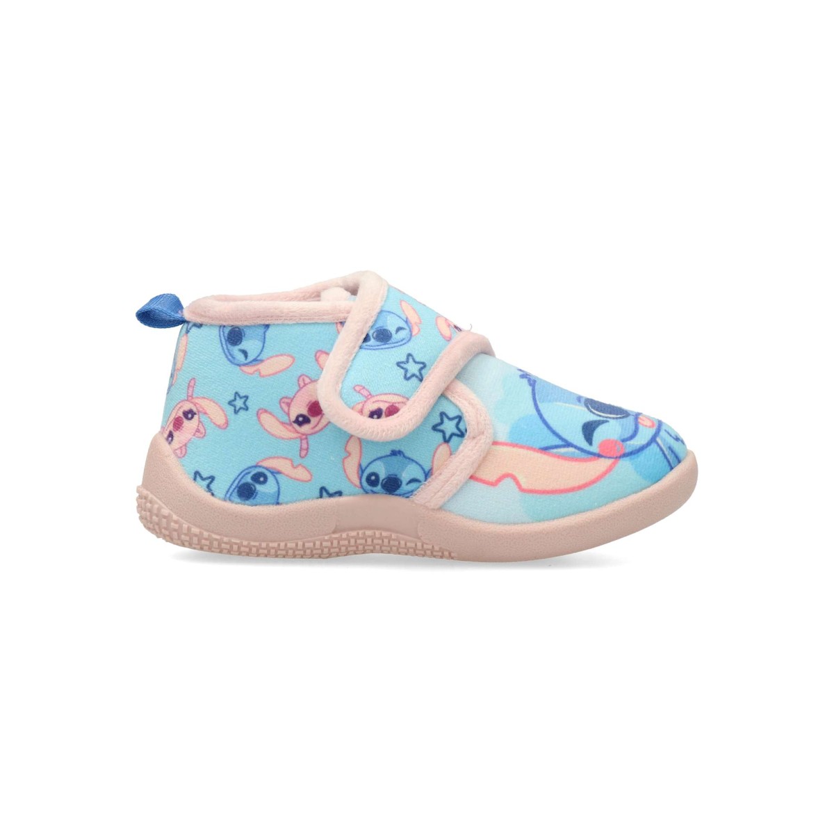 Stitch - Zapatillas de casa media bota para niña con cierre adherente, suela de goma ligera y flexible en color rosa-celeste