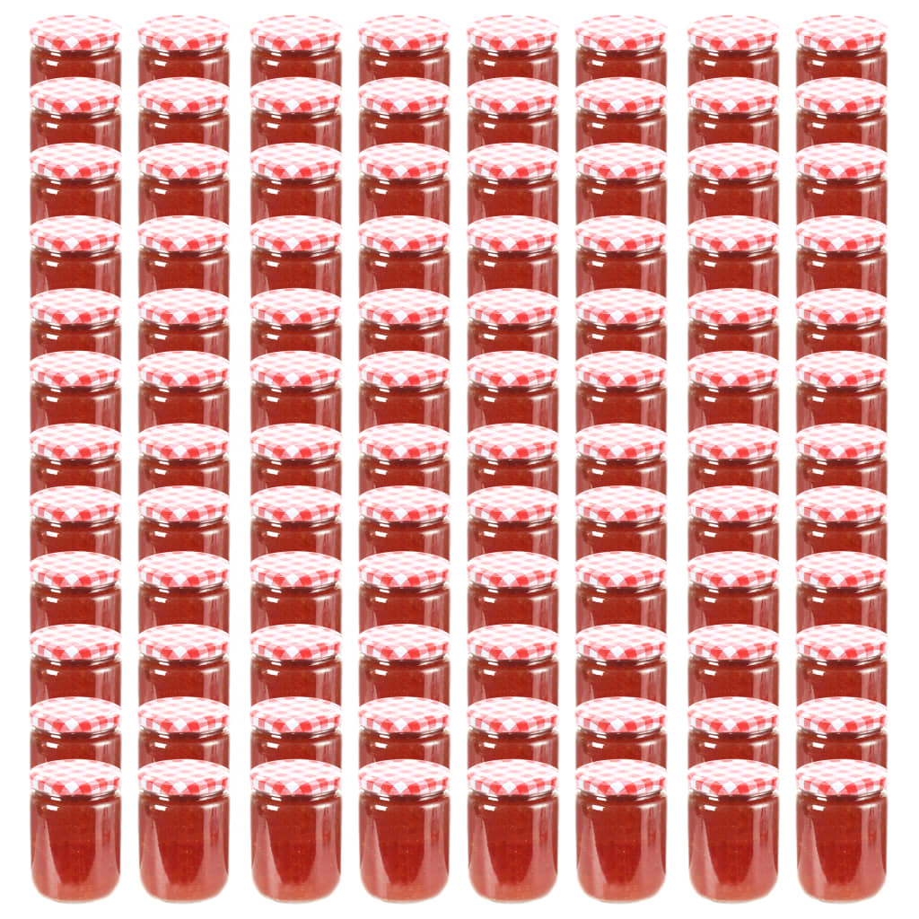 vidaXL 96x Tarros de Mermelada de Vidrio Tapa 230 ml Alimentos Comedor Color Dorado,  Rojo,  Blanco y rojo y mas