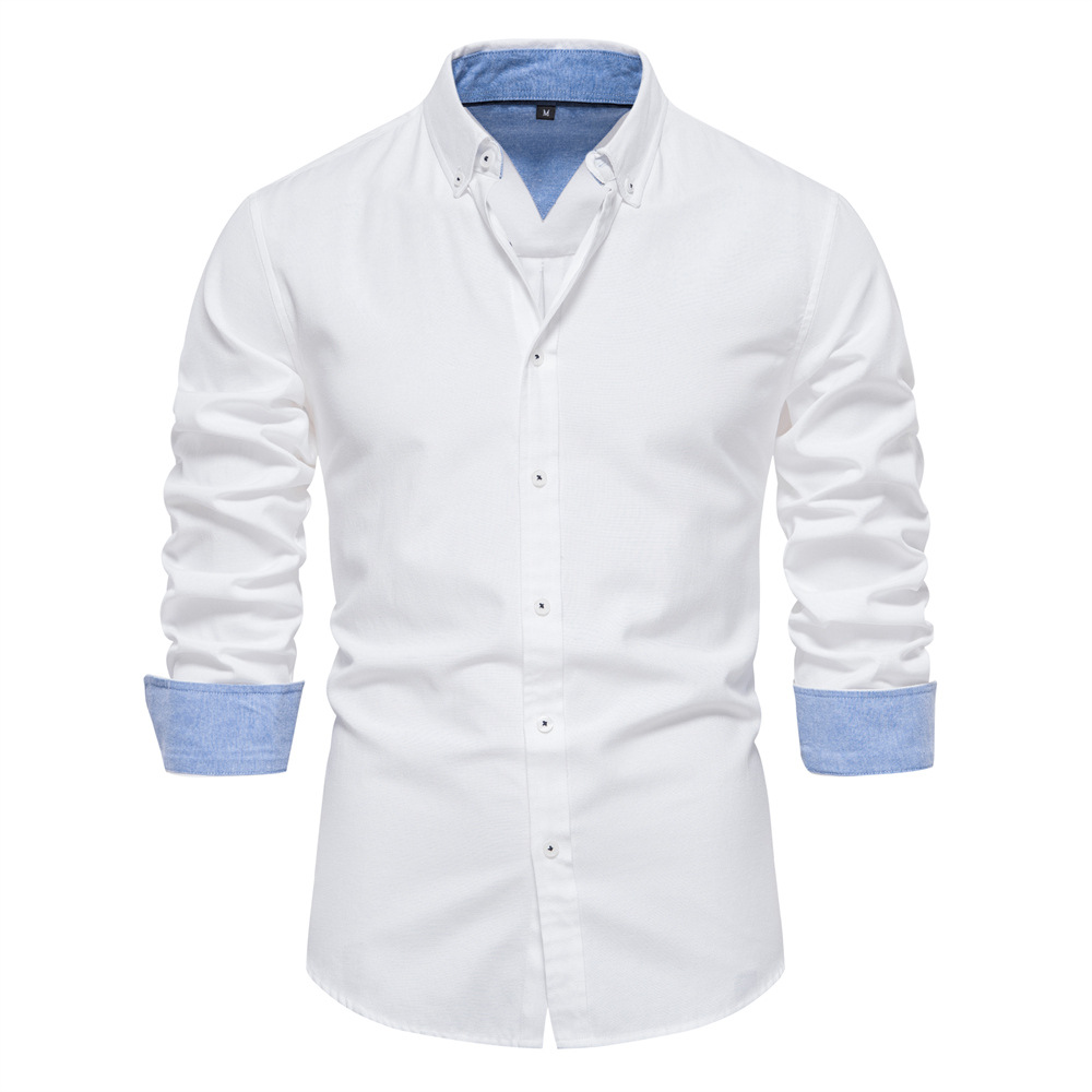 TK 2024 otoño nueva camisa ajustada de tamaño europeo para hombres Casual versátil moda Color sólido manga larga Top ropa para hombres
