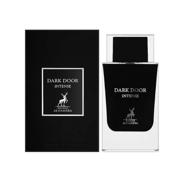 Perfume arabe de hombre Dark Door Intense Maison Alhambra 100ml,Fragancia masculina duradera, intesa, terrosa ,cuero, atalcada Fragancia de hombre NOVEDAD