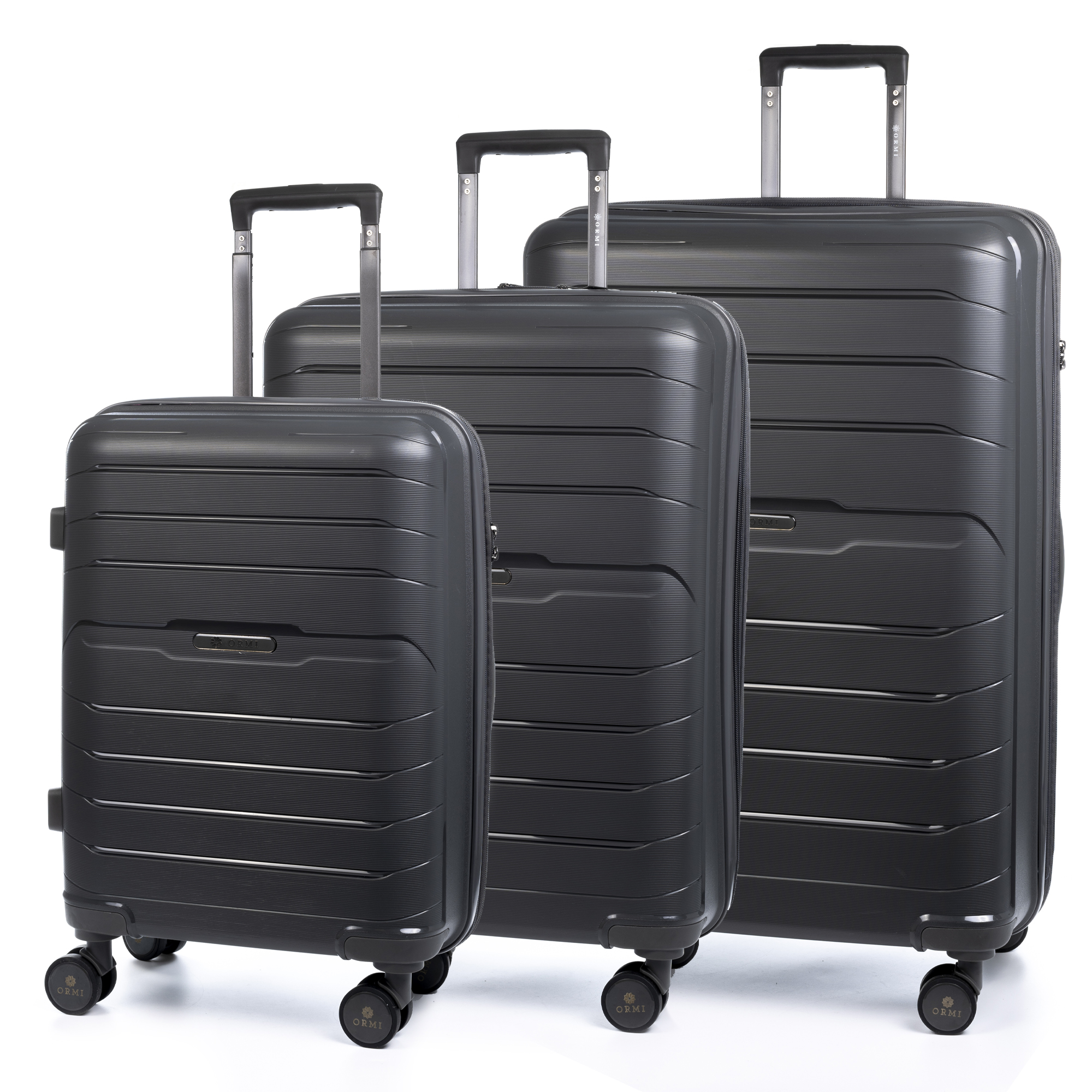 DAM.Juego de 3 maletas Trolley extensibles, en material ligero PP resistente a la rotura. Cerradura TSA numérica, 4 ruedas dobles giratorias 360°. 50x31x77cm