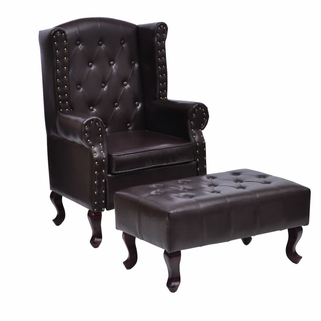 vidaXL Sillón con reposapiés cuero sintético marrón oscuro