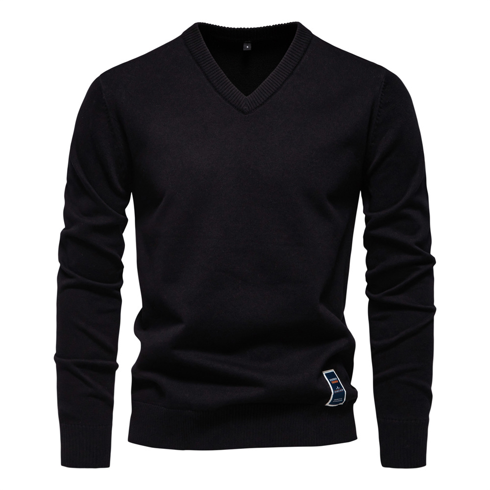 TK Suéter de algodón de color liso para otoño/invierno, cuello en V, prenda de punto para hombre