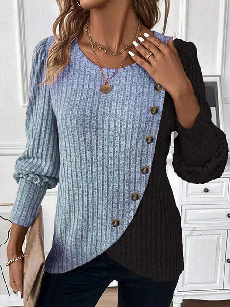 TK Suéter De Punto Para Mujer O-Neck Botones Manga Larga Estampado De Rayas Casual Cómodo Suéter De Invierno Abierta Completa Polyester