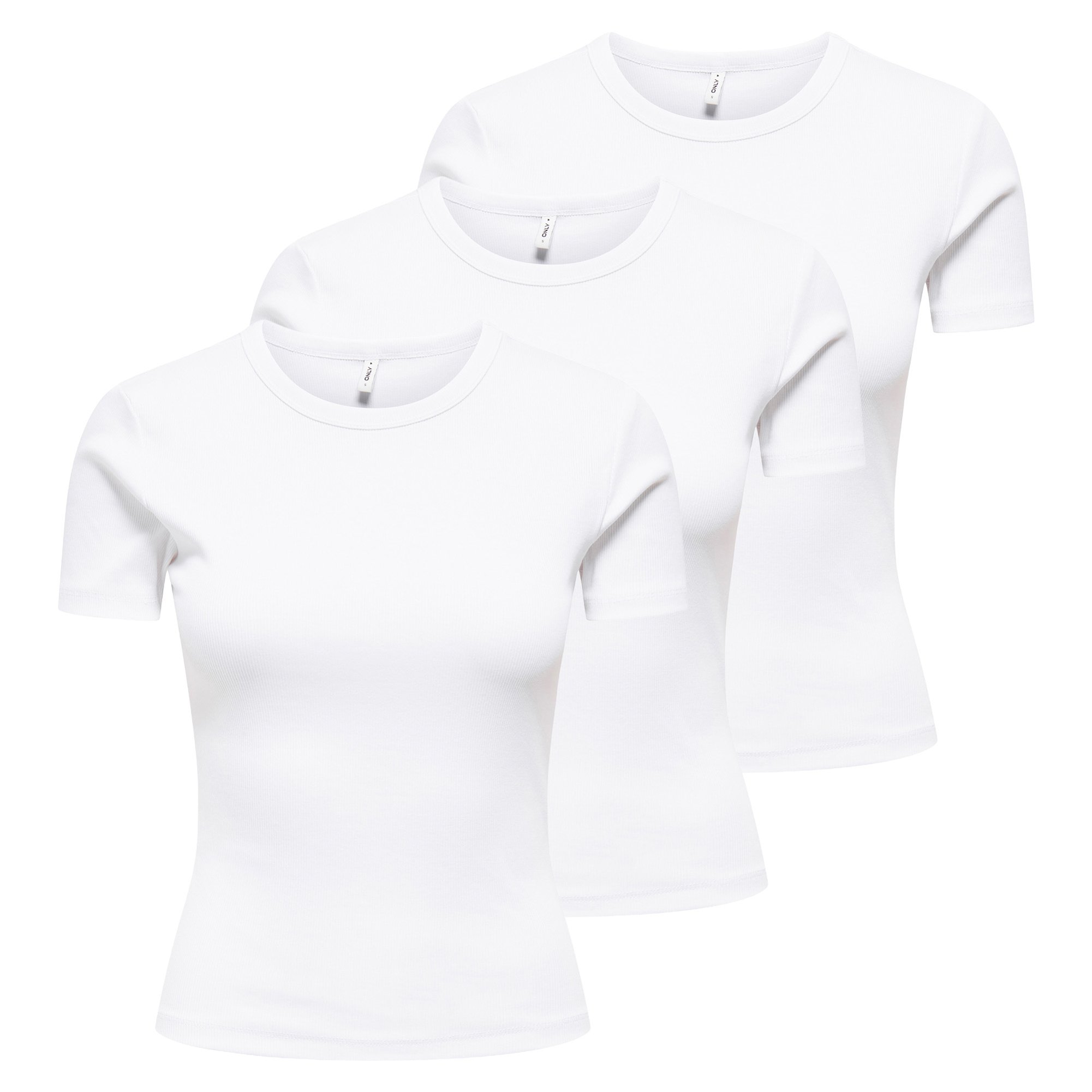 ONLY Camiseta de mujer Paquete de 3 - ONLVAL LIFE O-NECK TOP, cuello redondo, algodón, liso ONLVAL LIFE O-NECK TOP 3P