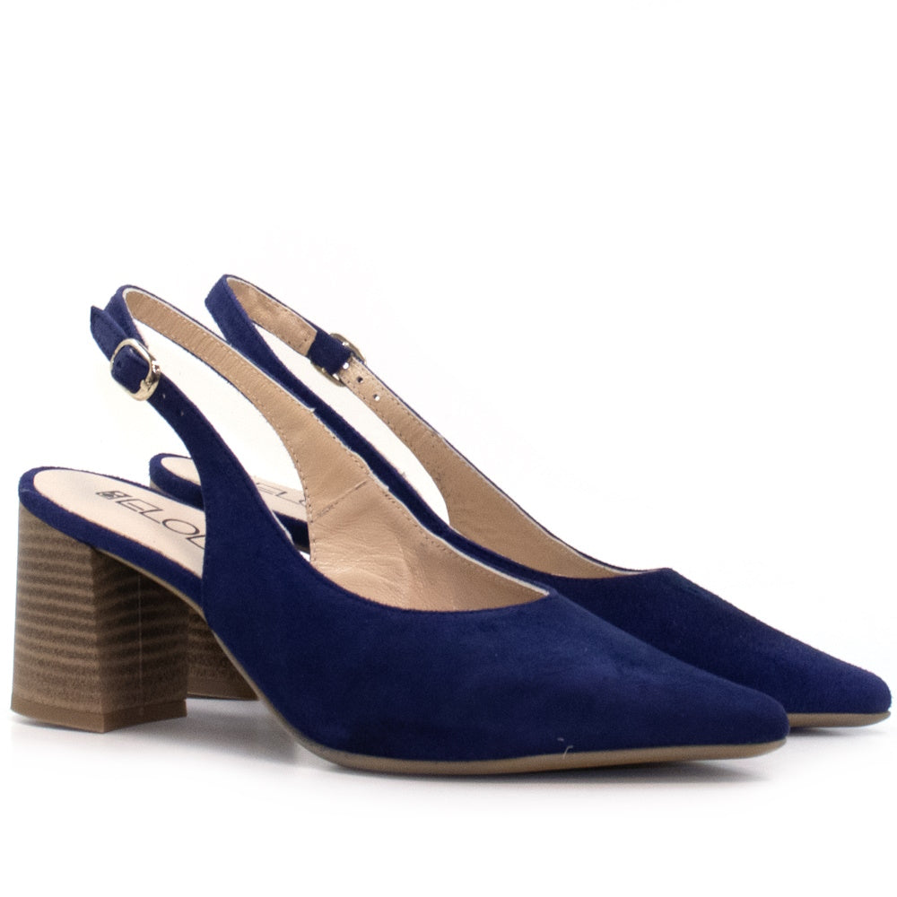 Zapato de Salón Josephine Piel Ante Marino: Elegancia en Azul Profundo con Tacón Medio de 75mm y Diseño Destalonado, Estilo y Comodidad para el Día y la Noche, Calidad Española en Tallas 35 a 42, Lige