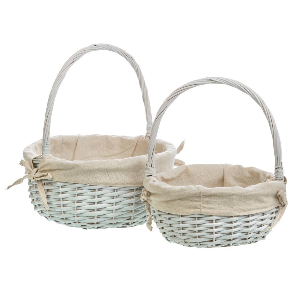 Wonderlust Deco - Set 3 cestas de mimbre blanco forrado Blanco D32x14/35h-D25,5x11,5/29h cm