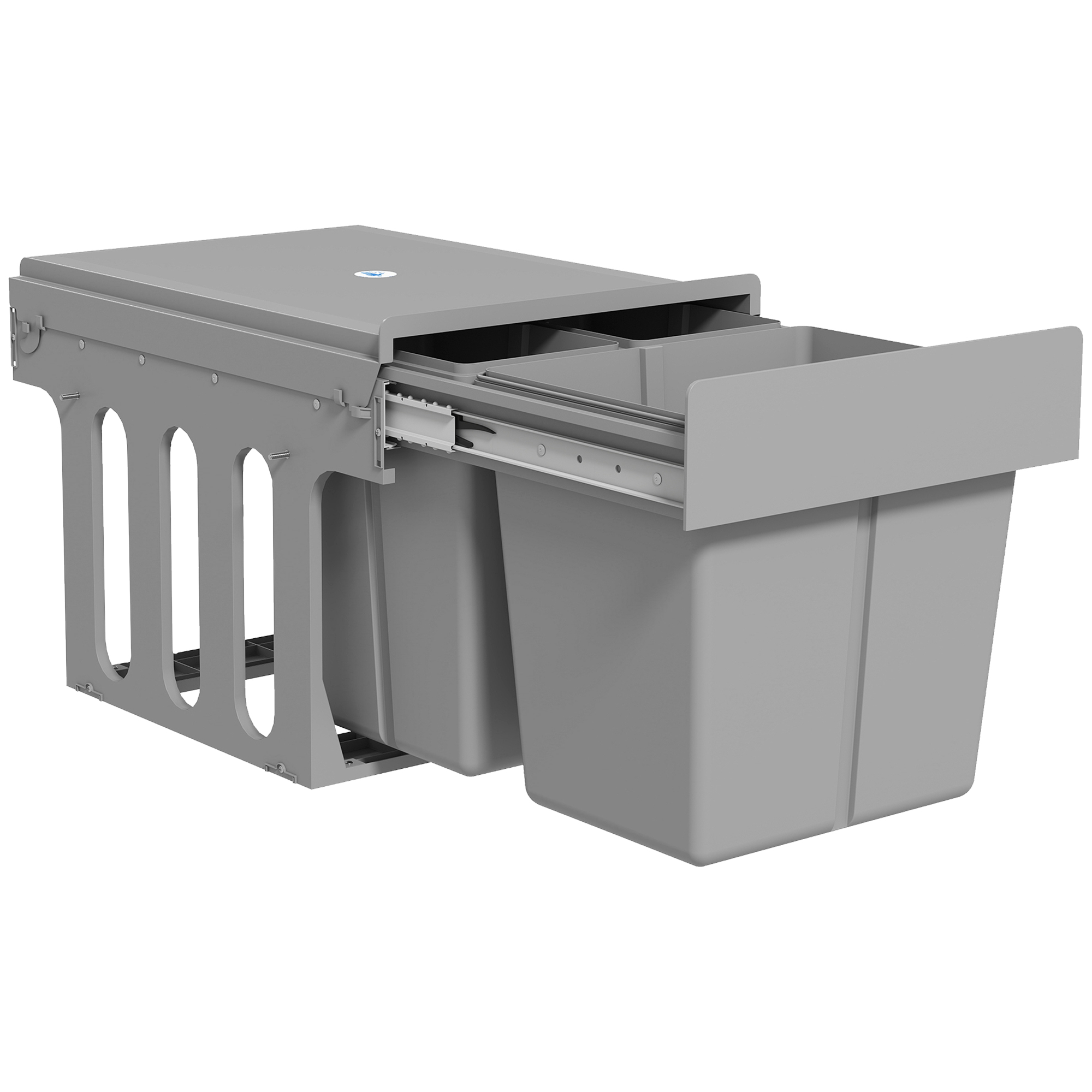 HOMCOM Cubo de Basura bajo Fregadero, Cubos de Basura con 3 Contenedores de Reciclaje Extraíbles, Capacidad Total 31L (15L+8Lx2), Fijación Inferior, para Reciclaje y Residuos, Gris Claro