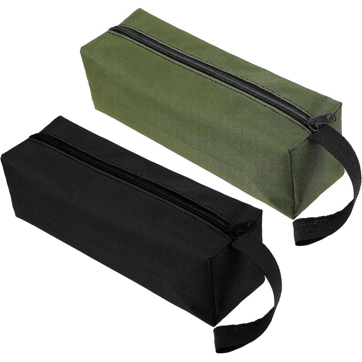 Paquete de 2 bolsas de herramientas de lona con cremallera de 25,4 x 8 cm (10" x 3,1"), bolsa de herramientas portátil con base plana resistente al desgaste: bolsa de almacenamiento multifuncional para herramientas, aparatos electrónicos, cosméticos y art