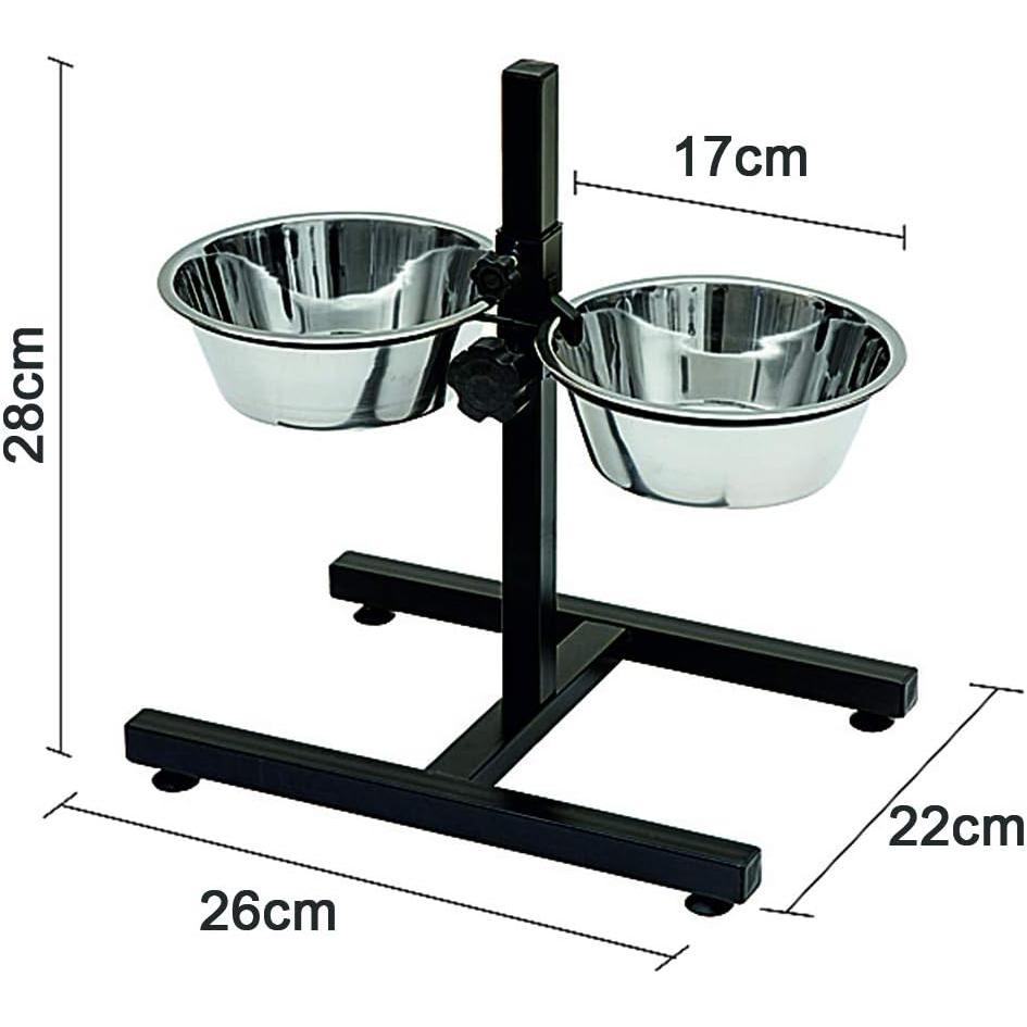 Comederos Bebedero para Perros y Mascotas de Acero Inoxidable con Pie Soporte, Juego de Cuencos Elevados de Altura Ajustable, disponible en 4 tamaños.