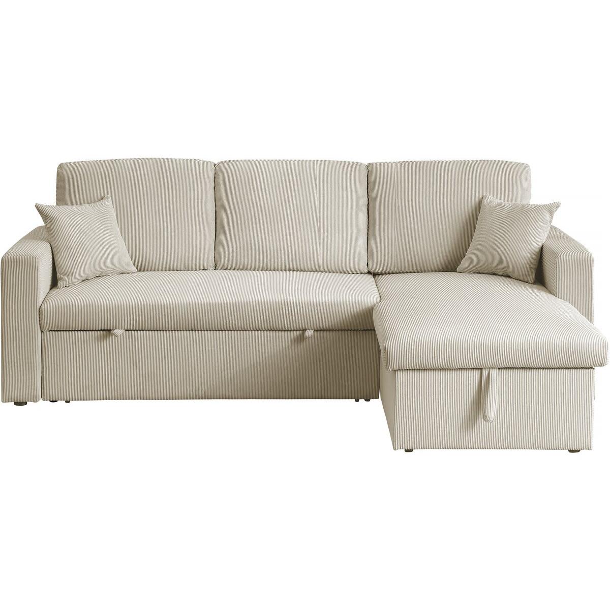 Habitat y Jardin - Sofá esquinero convertible de pana <<Alain>> - 3 asientos - Beige