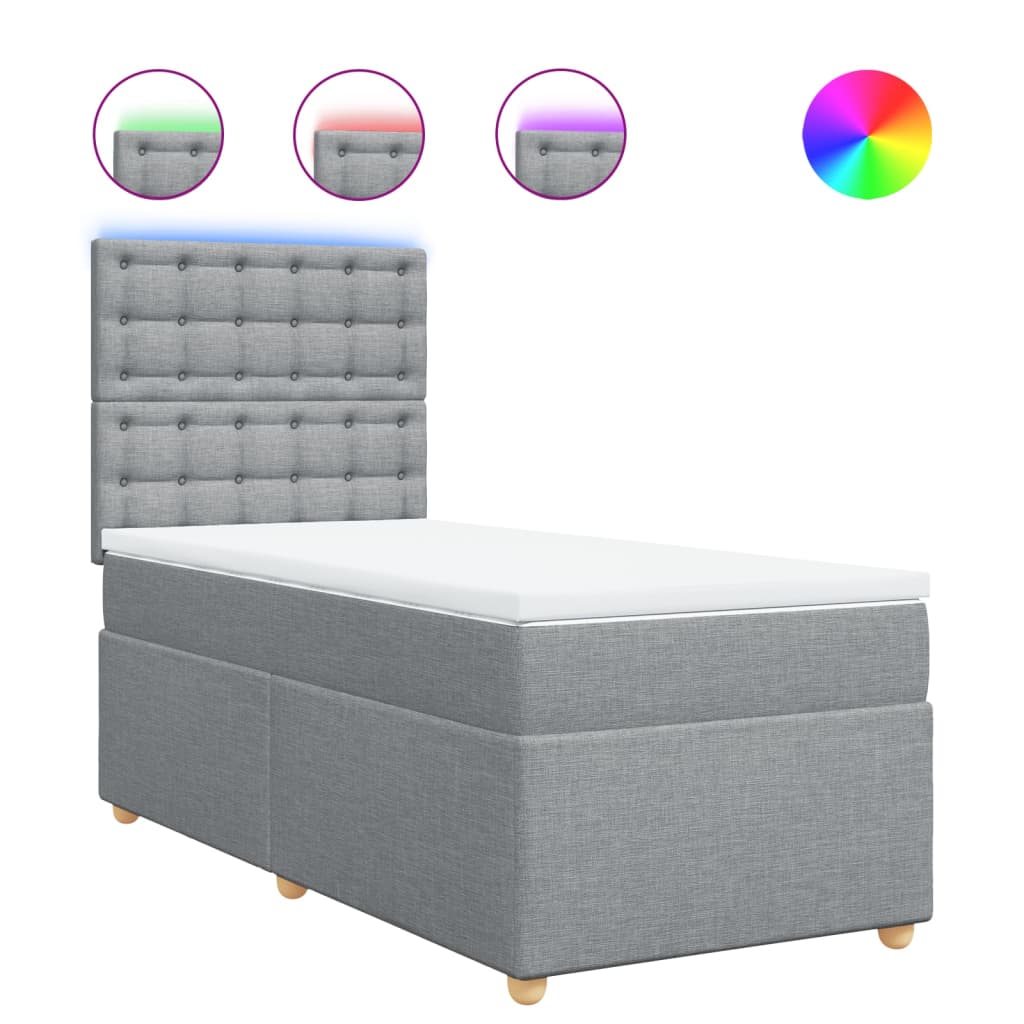 vidaXL Cama box spring con colchón tela gris claro 90x190 cm