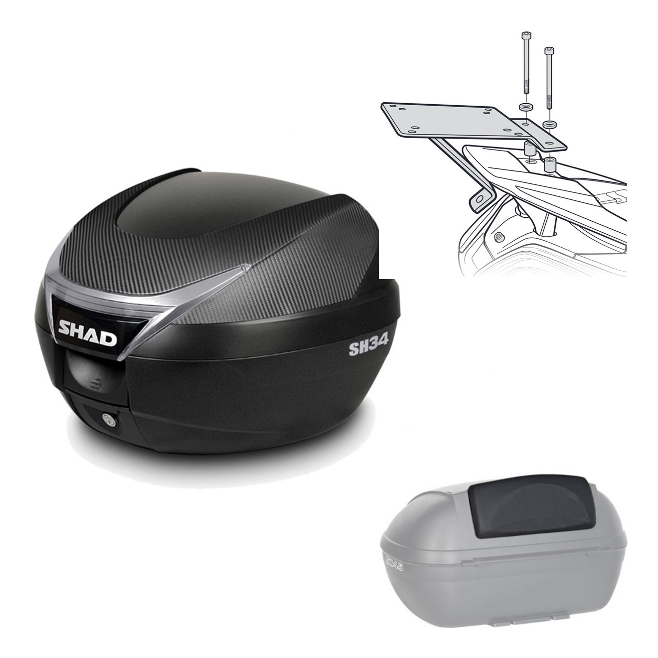 Baul Trasero + Herraje Montaje + Respaldo De Pasajero Sh34 Carbon KIT-185058