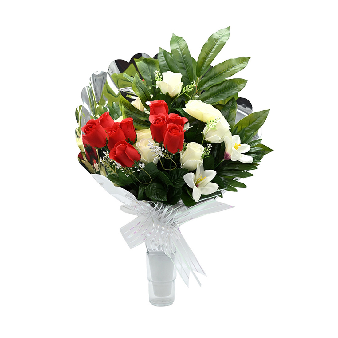 Panda Home Flores Artificiales: Ramo Duradero para Cementerio, Nichos y Sepulturas, Más de 30 Modelos, Tamaño Aproximado 58x45 cm, Incluye Liliums Artificiales