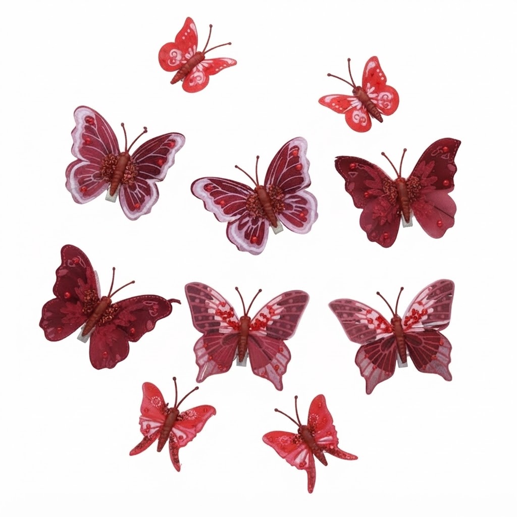 Set de 10 Mariposas Decorativas con Clip para Manualidades, Árbol de Navidad y Decoración del Hogar – Disponible en 4 Colores
