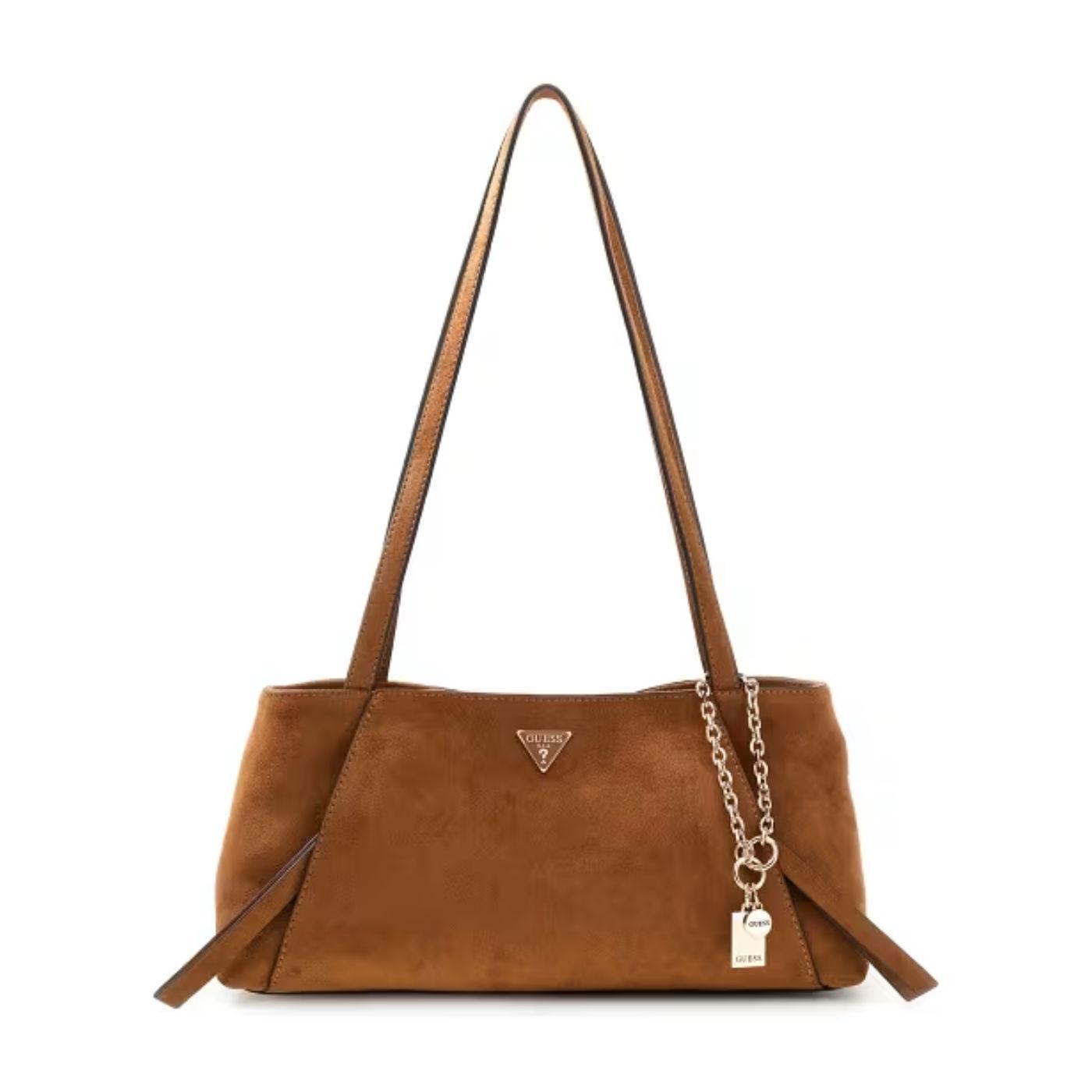 Bolso de hombro Guess Devon camel logo serraje para mujer
