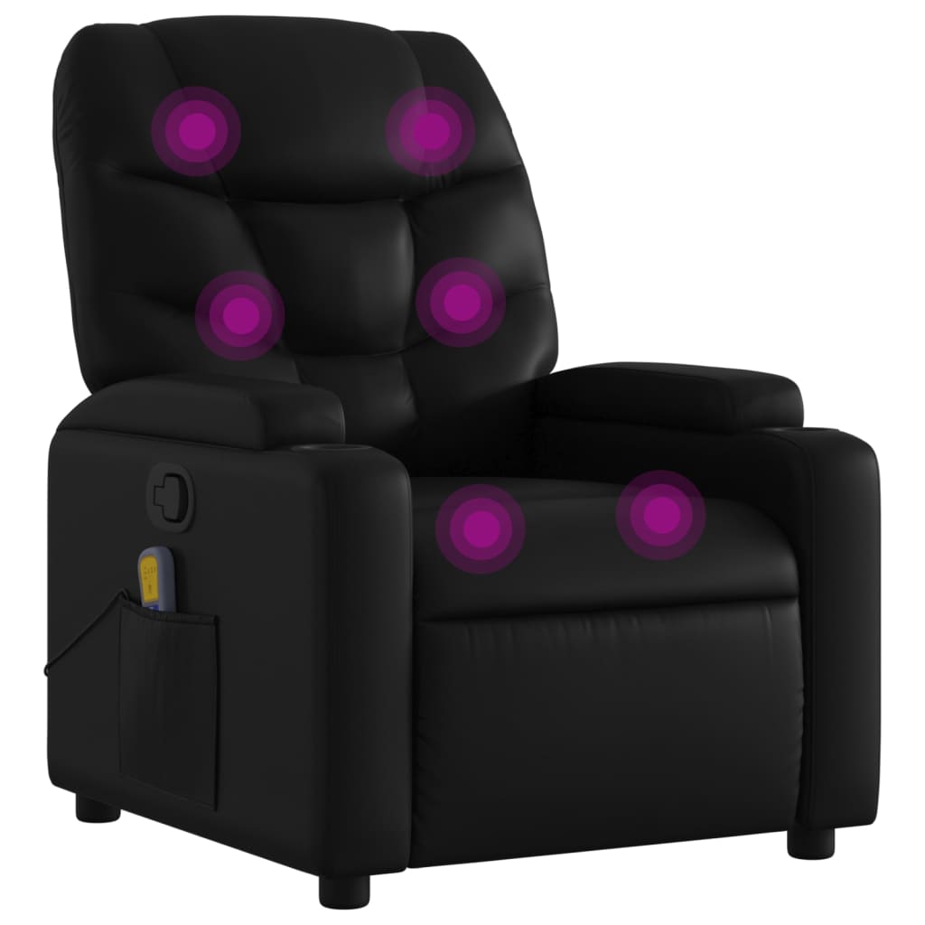 vidaXL Sillón reclinable de masaje en piel sintética negra Multicolor