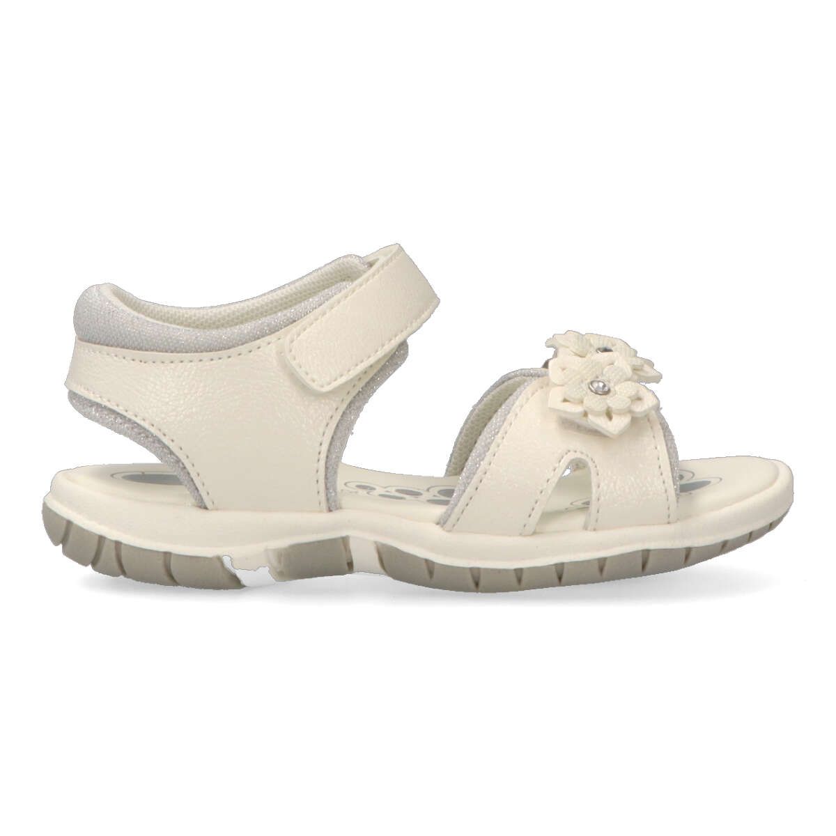 Sandalia Chicco Vestir Flor Velcro Niña Blanca-plata