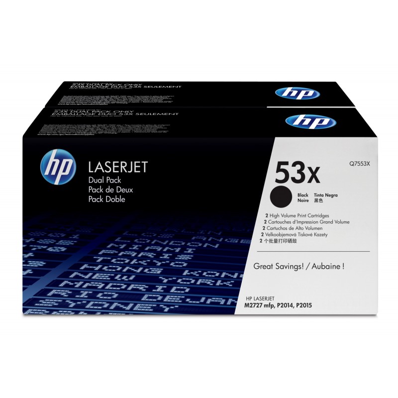 HP - Pack de ahorro de 2 cartuchos de tóner original LaserJet 53X de alta capacidad negro Q7553XD