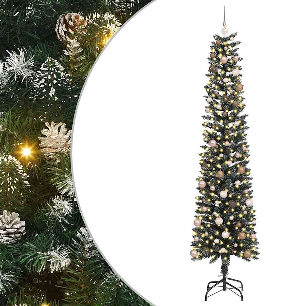 vidaXL Árbol de Navidad artificial Verde 240 cm PVC, Plástico y Acero con LED y bolas