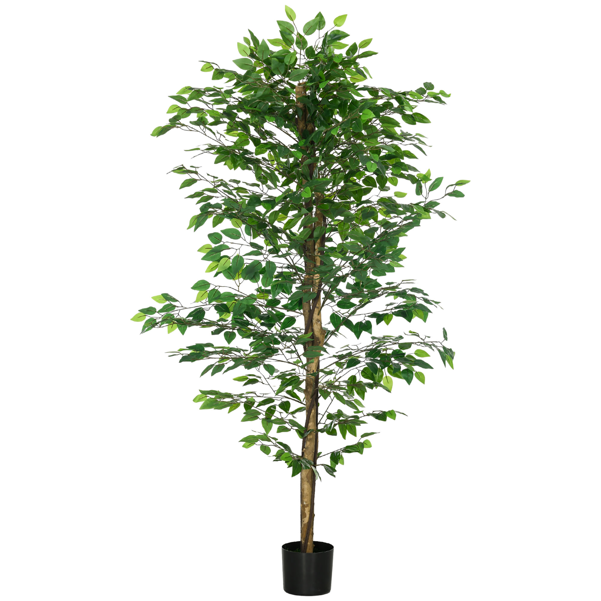 HOMCOM Ficus Artificial con Troncos Naturales Planta Artificial con Maceta Árbol Artificial Decoración para Hogar Salón Oficina Verde