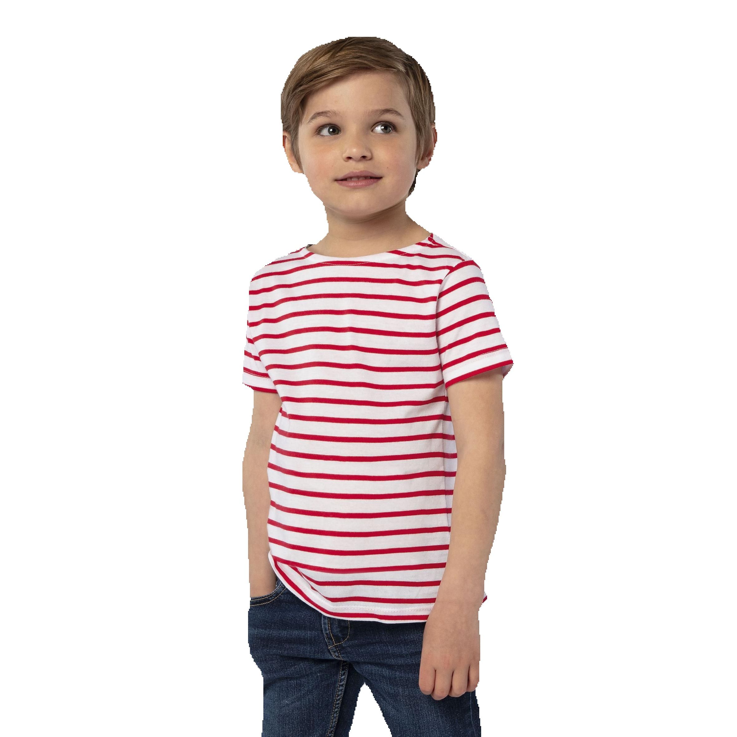 Camiseta Marinera de Manga Corta SOL'S Miles Kids para Niño y Niña – Camiseta Básica de Rayas Premium, Cuello Barco, Estilo Casual Náutico de Algodón Suave
