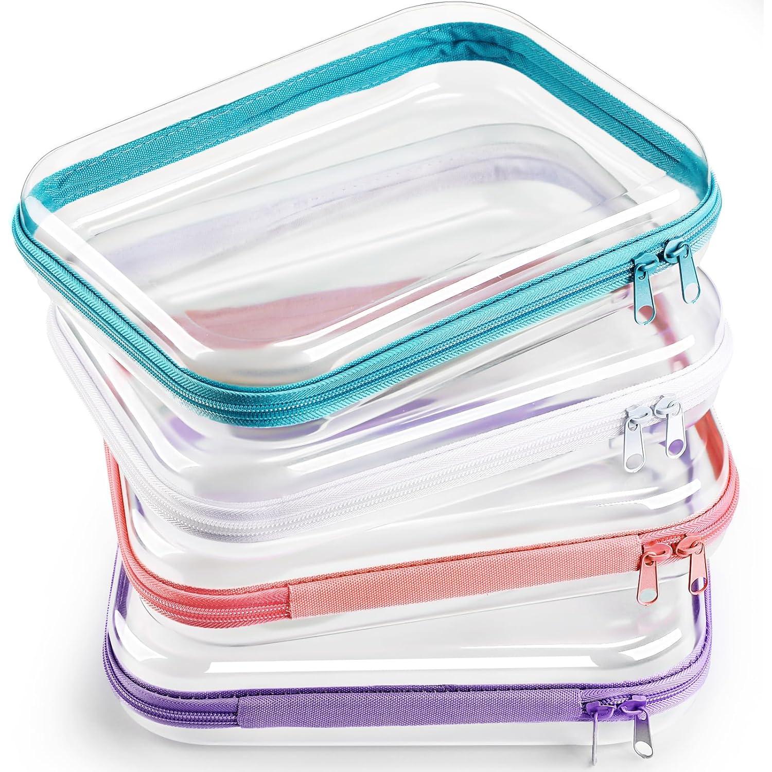 4 estuches rígidos transparentes con Cremallera para refigerios, bolsas de maquillaje, cajas de almacenamiento de plástico, Contenedores para bloques de construcción, rompecabezas y Cosméticos.