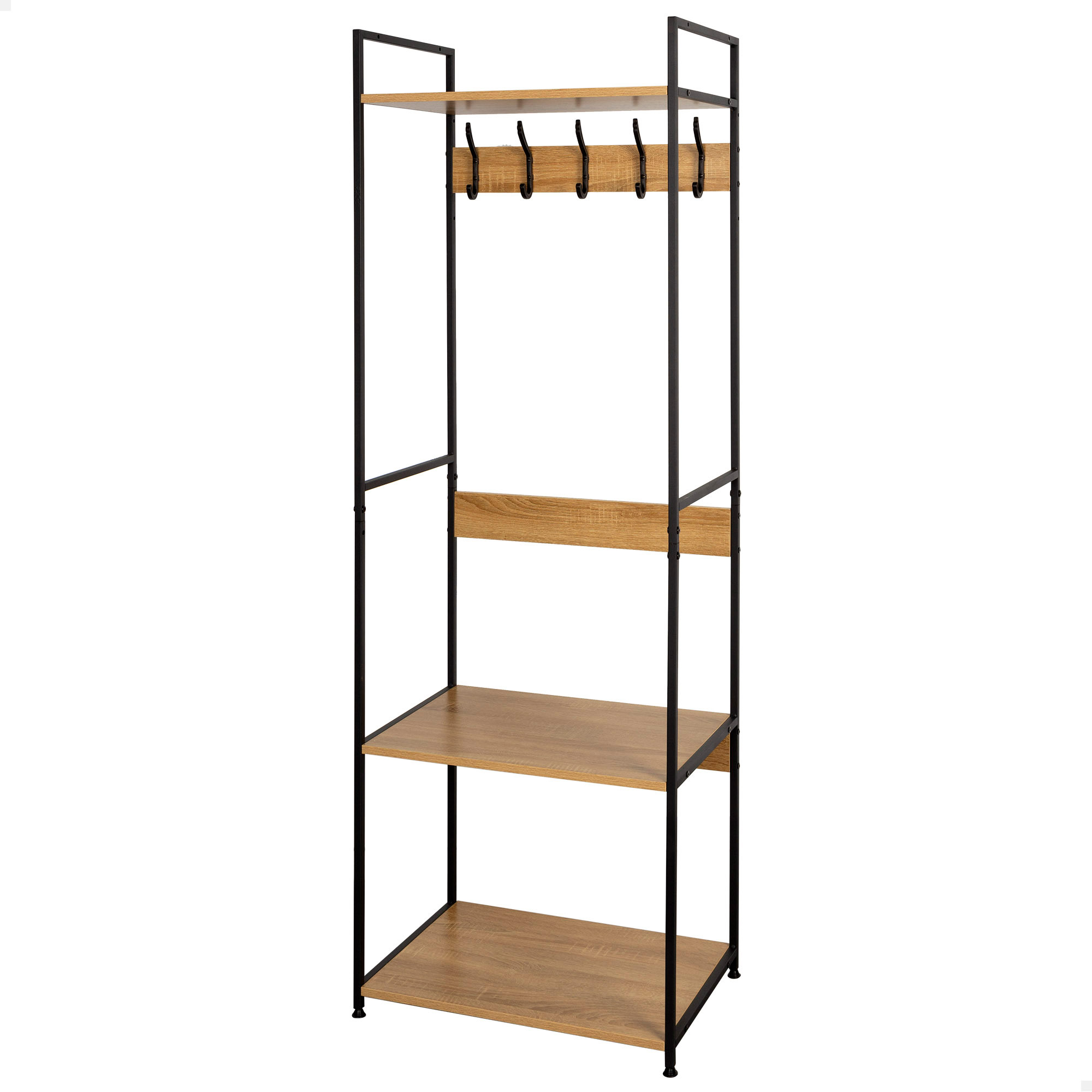 Max Home - Zapatero entrada recibidor y perchero de pie, con ganchos y estantes almacenamiento, de madera y acero, estilo industrial, patas nivelables, recibidores, percheros pared, armario abierto
